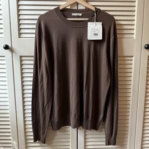 NWT $1190 The Row Ennis Top Merino Wool Brown LS Sweater Shirt Men’s Size Medium